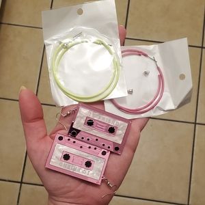Three 80’s Theme Hoop & Cassette Earrings